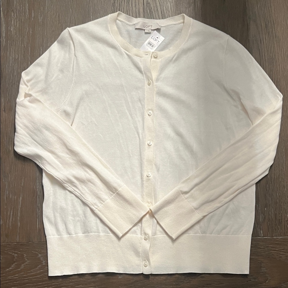 LOFT Cream Button-Front Cardigan Sweater